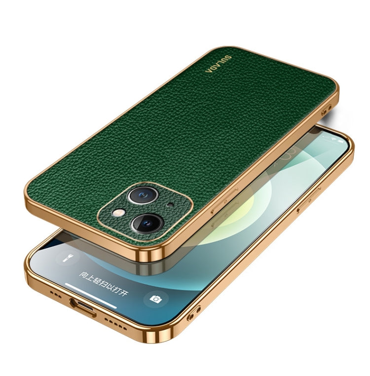 For iPhone 15 Plus SULADA TPU + Litchi Texture Leather Phone Case(Green) by SULADA