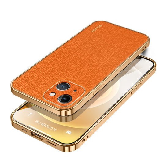 For iPhone 15 SULADA TPU + Litchi Texture Leather Phone Case(Orange) by SULADA