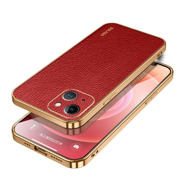 For iPhone 15 SULADA TPU + Litchi Texture Leather Phone Case(Red) by SULADA