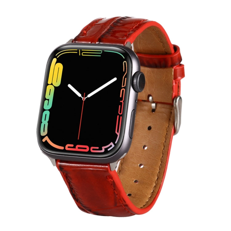 For Apple Watch Ultra 49mm / Series 8&7 45mm / SE 2&6&SE&5&4 44mm / 3&2&1 42mm Crocodile Texture Leather Wrist Strap(Red) by bashfashion
