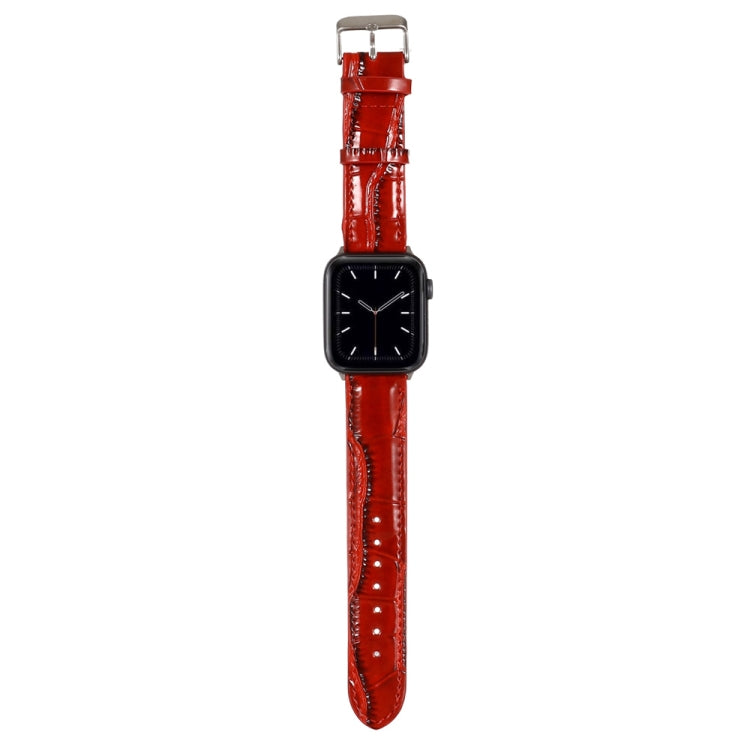 For Apple Watch Ultra 49mm / Series 8&7 45mm / SE 2&6&SE&5&4 44mm / 3&2&1 42mm Crocodile Texture Leather Wrist Strap(Red) by bashfashion