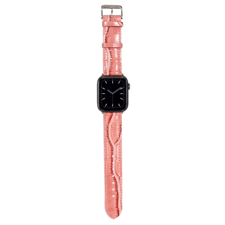 For Apple Watch Series 7 45mm / 6 & SE & 5 & 4 44mm / 3 & 2 & 1 42mm Crocodile Texture Leather Wrist Strap(Pink) by bashfashion