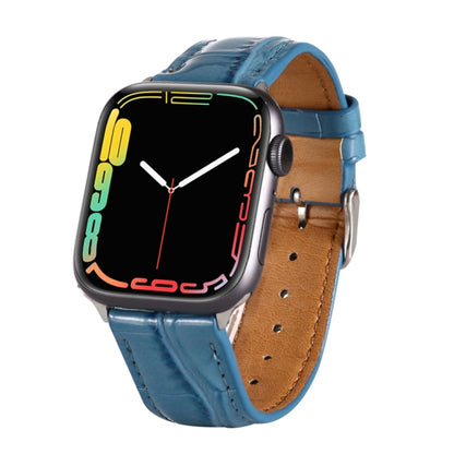 For Apple Watch Ultra 49mm / Series 8&7 45mm / SE 2&6&SE&5&4 44mm / 3&2&1 42mm Crocodile Texture Leather Wrist Strap(Blue) by bashfashion
