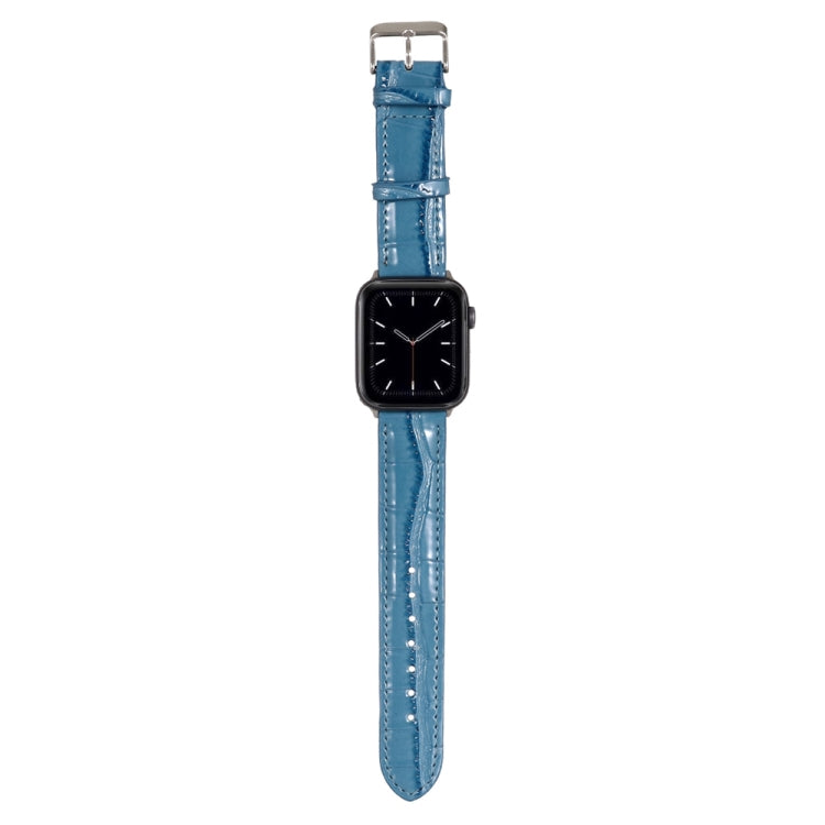 For Apple Watch Ultra 49mm / Series 8&7 45mm / SE 2&6&SE&5&4 44mm / 3&2&1 42mm Crocodile Texture Leather Wrist Strap(Blue) by bashfashion