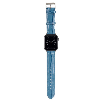 For Apple Watch Ultra 49mm / Series 8&7 45mm / SE 2&6&SE&5&4 44mm / 3&2&1 42mm Crocodile Texture Leather Wrist Strap(Blue) by bashfashion