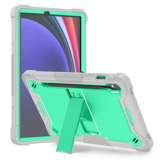 For Samsung Galaxy Tab S9 Shockproof Silicone Hybrid PC Tablet Case with Holder(Mint Green + Grey) by bashfashion