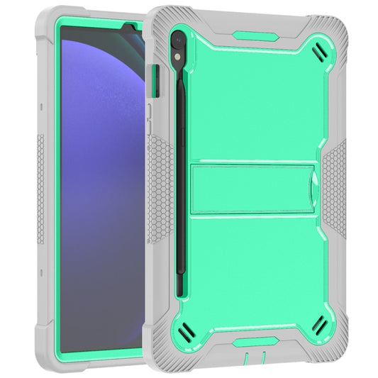For Samsung Galaxy Tab S9 Shockproof Silicone Hybrid PC Tablet Case with Holder(Mint Green + Grey) by bashfashion
