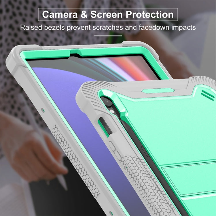 For Samsung Galaxy Tab S9 Shockproof Silicone Hybrid PC Tablet Case with Holder(Mint Green + Grey) by bashfashion