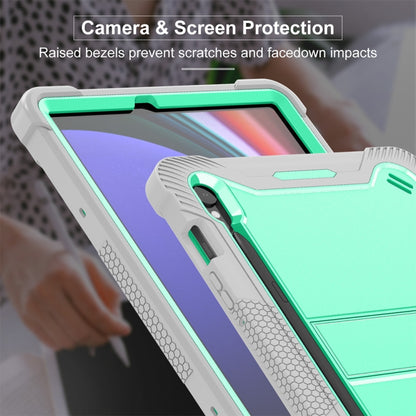 For Samsung Galaxy Tab S9 Shockproof Silicone Hybrid PC Tablet Case with Holder(Mint Green + Grey) by bashfashion