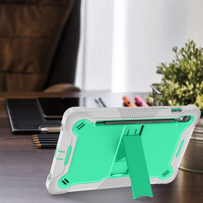 For Samsung Galaxy Tab S9 Shockproof Silicone Hybrid PC Tablet Case with Holder(Mint Green + Grey) by bashfashion