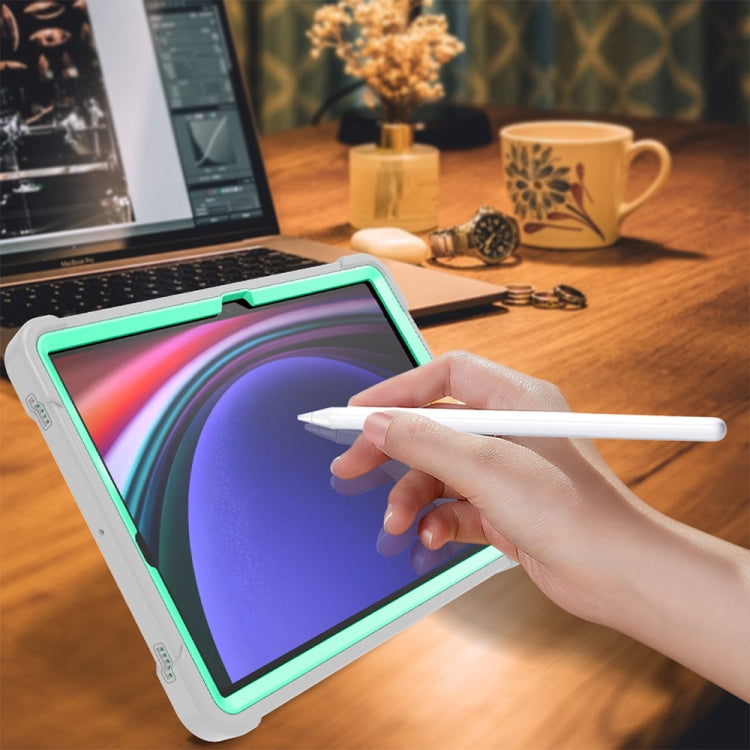 For Samsung Galaxy Tab S9 Shockproof Silicone Hybrid PC Tablet Case with Holder(Mint Green + Grey) by bashfashion