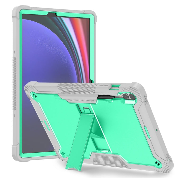 For Samsung Galaxy Tab S9+ Shockproof Silicone Hybrid PC Tablet Case with Holder(Mint Green + Grey) by bashfashion