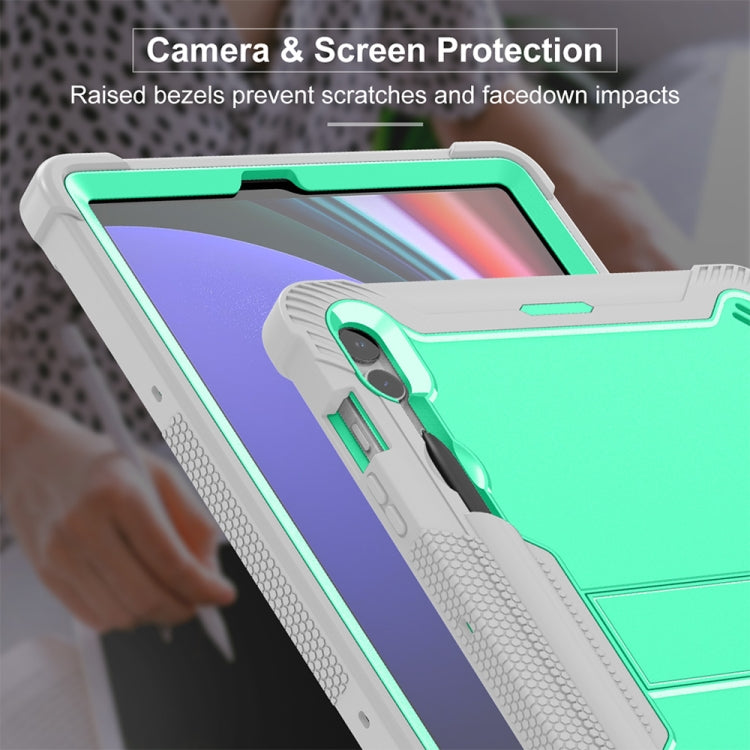 For Samsung Galaxy Tab S9+ Shockproof Silicone Hybrid PC Tablet Case with Holder(Mint Green + Grey) by bashfashion