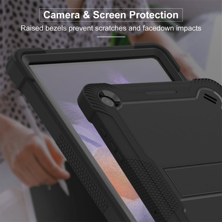 For Samsung Galaxy Tab A9/A11 Shockproof Silicone Hybrid PC Tablet Case with Holder(Black) by bashfashion