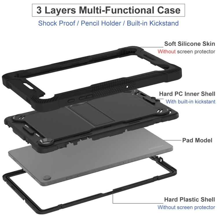 For Samsung Galaxy Tab A9/A11 Shockproof Silicone Hybrid PC Tablet Case with Holder(Black) by bashfashion