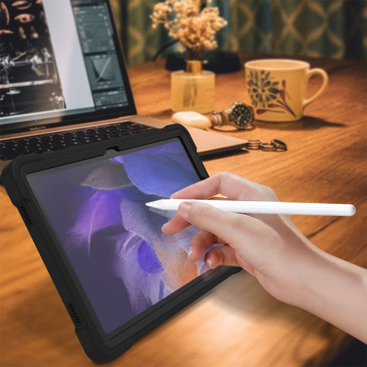 For Samsung Galaxy Tab A9/A11 Shockproof Silicone Hybrid PC Tablet Case with Holder(Black) by bashfashion