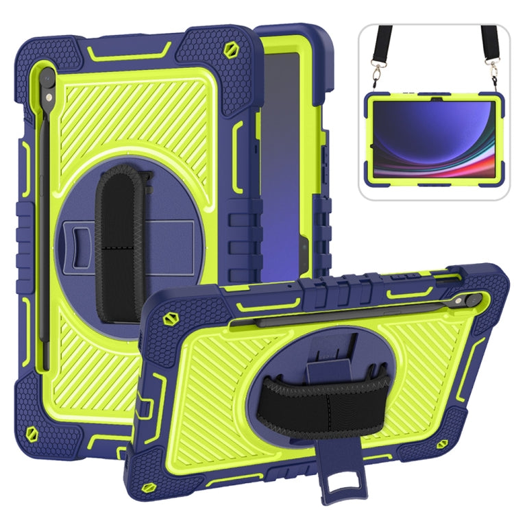 For Samsung Galaxy Tab S9 360 Degree Rotation PC Contrast Silicone Tablet Case(Navy Blue + Yellow Green) by bashfashion