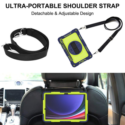 For Samsung Galaxy Tab S9 360 Degree Rotation PC Contrast Silicone Tablet Case(Navy Blue + Yellow Green) by bashfashion