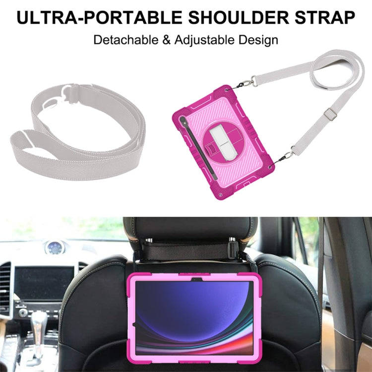 For Samsung Galaxy Tab S9 360 Degree Rotation PC Contrast Silicone Tablet Case(Rose Red + Pink) by bashfashion