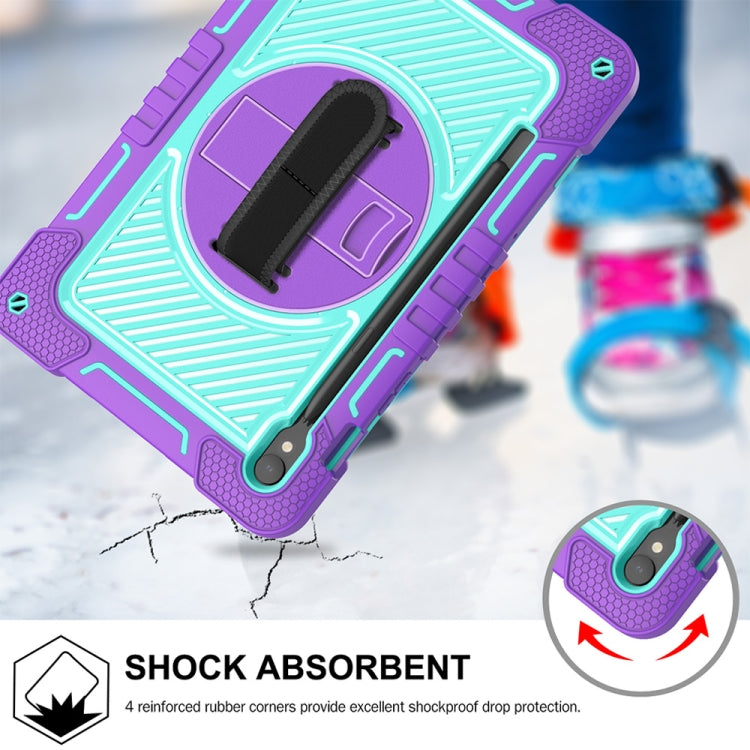 For Samsung Galaxy Tab S9 360 Degree Rotation PC Contrast Silicone Tablet Case(Purple + Mint Green) by bashfashion
