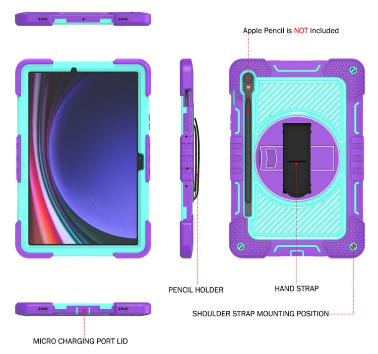 For Samsung Galaxy Tab S9 360 Degree Rotation PC Contrast Silicone Tablet Case(Purple + Mint Green) by bashfashion