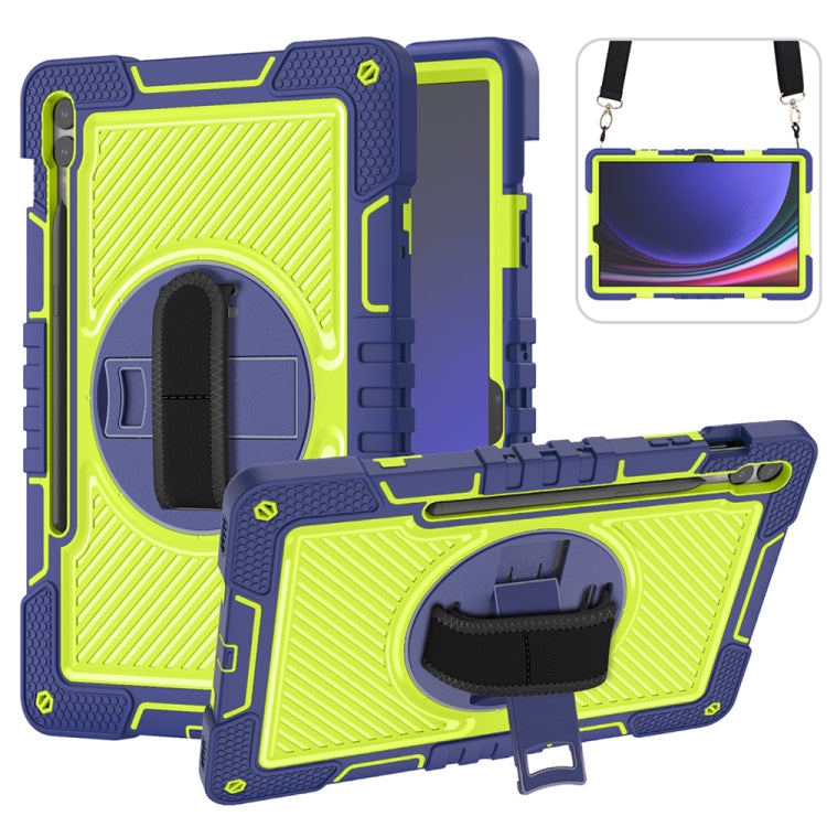 For Samsung Galaxy Tab S9+ 360 Degree Rotation PC Contrast Silicone Tablet Case(Navy Blue + Yellow Green) by bashfashion