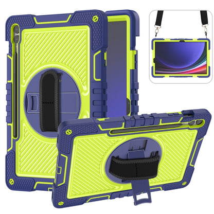 For Samsung Galaxy Tab S9+ 360 Degree Rotation PC Contrast Silicone Tablet Case(Navy Blue + Yellow Green) by bashfashion