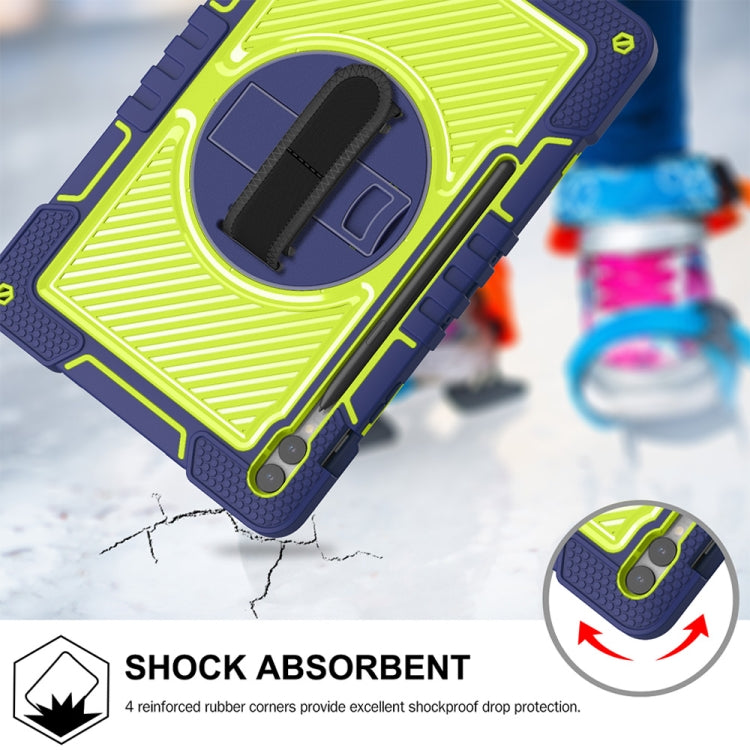 For Samsung Galaxy Tab S9+ 360 Degree Rotation PC Contrast Silicone Tablet Case(Navy Blue + Yellow Green) by bashfashion