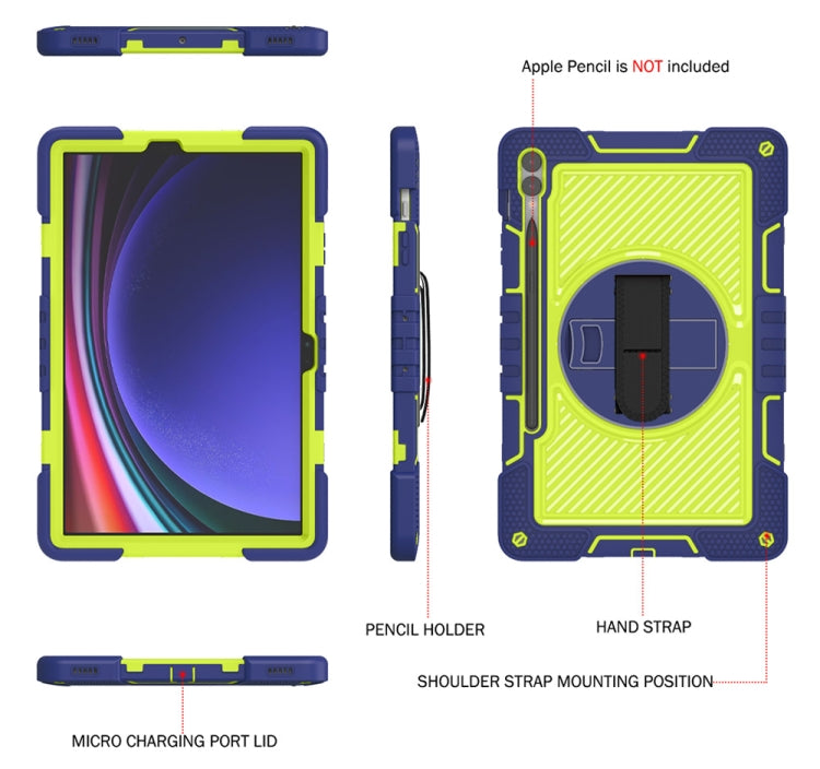 For Samsung Galaxy Tab S9+ 360 Degree Rotation PC Contrast Silicone Tablet Case(Navy Blue + Yellow Green) by bashfashion