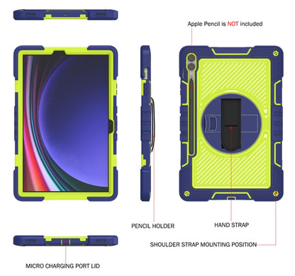 For Samsung Galaxy Tab S9+ 360 Degree Rotation PC Contrast Silicone Tablet Case(Navy Blue + Yellow Green) by bashfashion