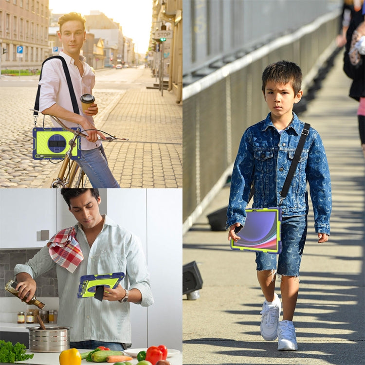 For Samsung Galaxy Tab S9+ 360 Degree Rotation PC Contrast Silicone Tablet Case(Navy Blue + Yellow Green) by bashfashion