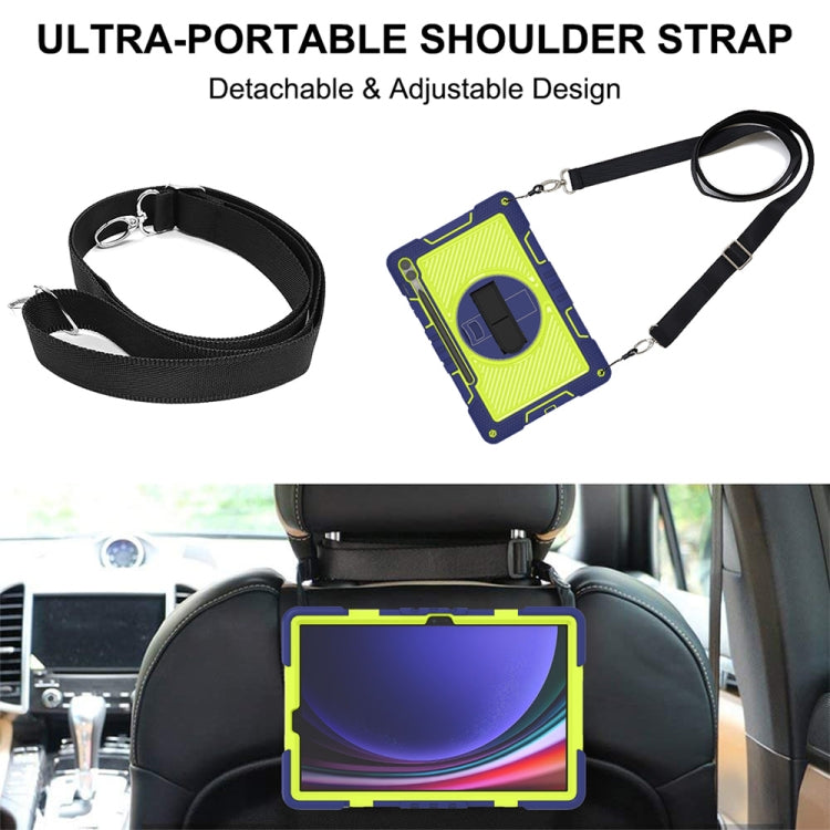 For Samsung Galaxy Tab S9+ 360 Degree Rotation PC Contrast Silicone Tablet Case(Navy Blue + Yellow Green) by bashfashion