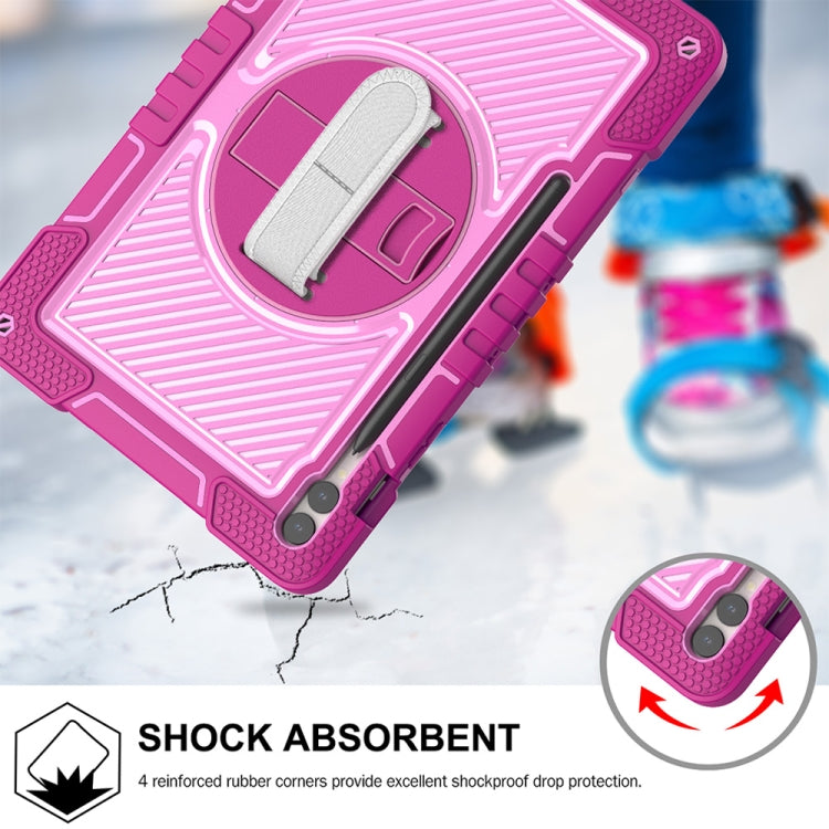For Samsung Galaxy Tab S9+ 360 Degree Rotation PC Contrast Silicone Tablet Case(Rose Red + Pink) by bashfashion