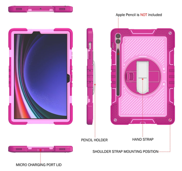 For Samsung Galaxy Tab S9+ 360 Degree Rotation PC Contrast Silicone Tablet Case(Rose Red + Pink) by bashfashion