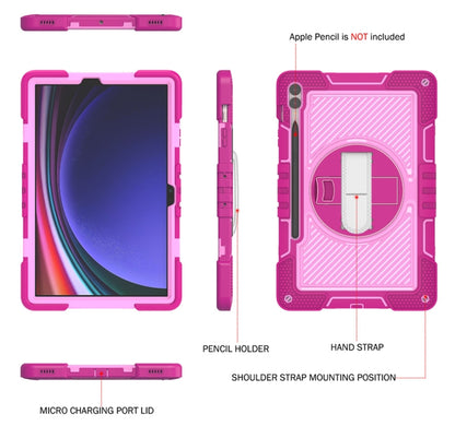 For Samsung Galaxy Tab S9+ 360 Degree Rotation PC Contrast Silicone Tablet Case(Rose Red + Pink) by bashfashion