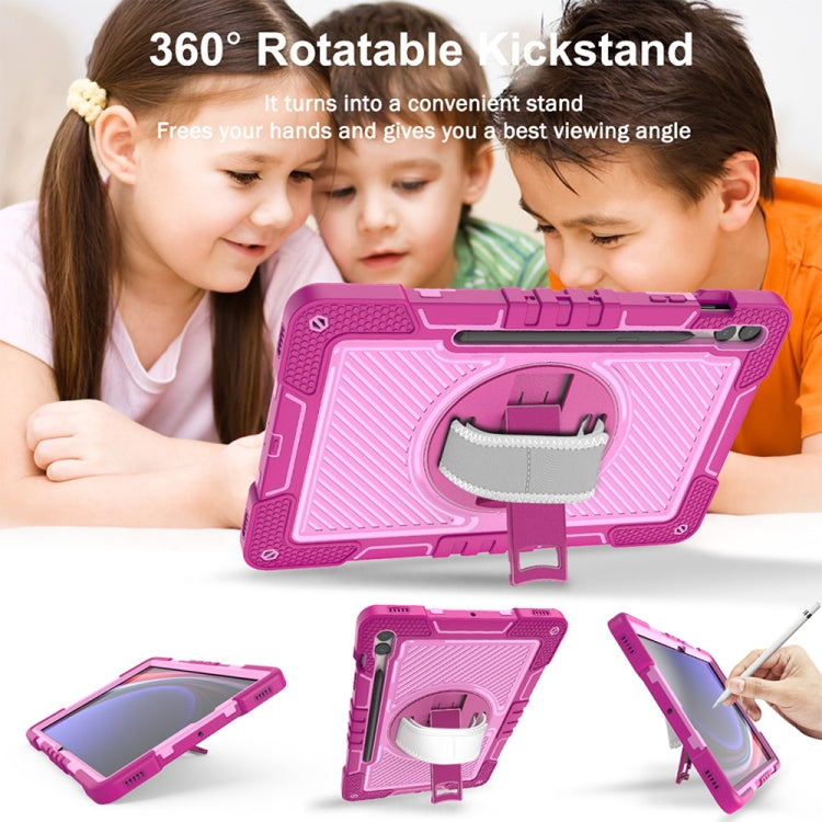 For Samsung Galaxy Tab S9+ 360 Degree Rotation PC Contrast Silicone Tablet Case(Rose Red + Pink) by bashfashion