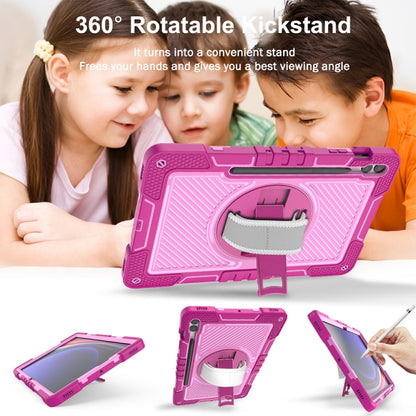 For Samsung Galaxy Tab S9+ 360 Degree Rotation PC Contrast Silicone Tablet Case(Rose Red + Pink) by bashfashion