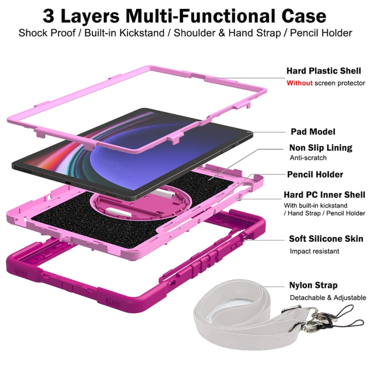 For Samsung Galaxy Tab S9+ 360 Degree Rotation PC Contrast Silicone Tablet Case(Rose Red + Pink) by bashfashion