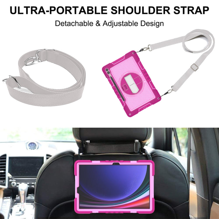 For Samsung Galaxy Tab S9+ 360 Degree Rotation PC Contrast Silicone Tablet Case(Rose Red + Pink) by bashfashion