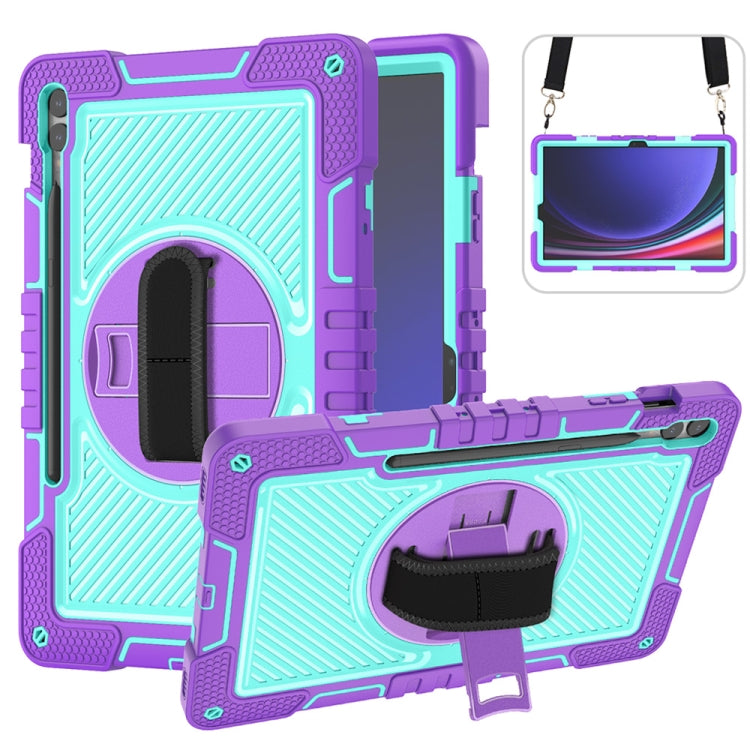 For Samsung Galaxy Tab S9+ 360 Degree Rotation PC Contrast Silicone Tablet Case(Purple + Mint Green) by bashfashion