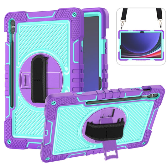 For Samsung Galaxy Tab S9+ 360 Degree Rotation PC Contrast Silicone Tablet Case(Purple + Mint Green) by bashfashion