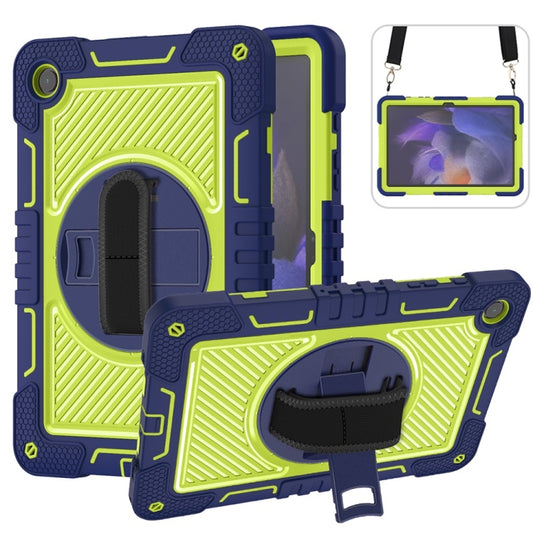 For Samsung Galaxy Tab A9+/A11+ 360 Degree Rotation PC Contrast Silicone Tablet Case(Navy Blue + Yellow Green) by bashfashion