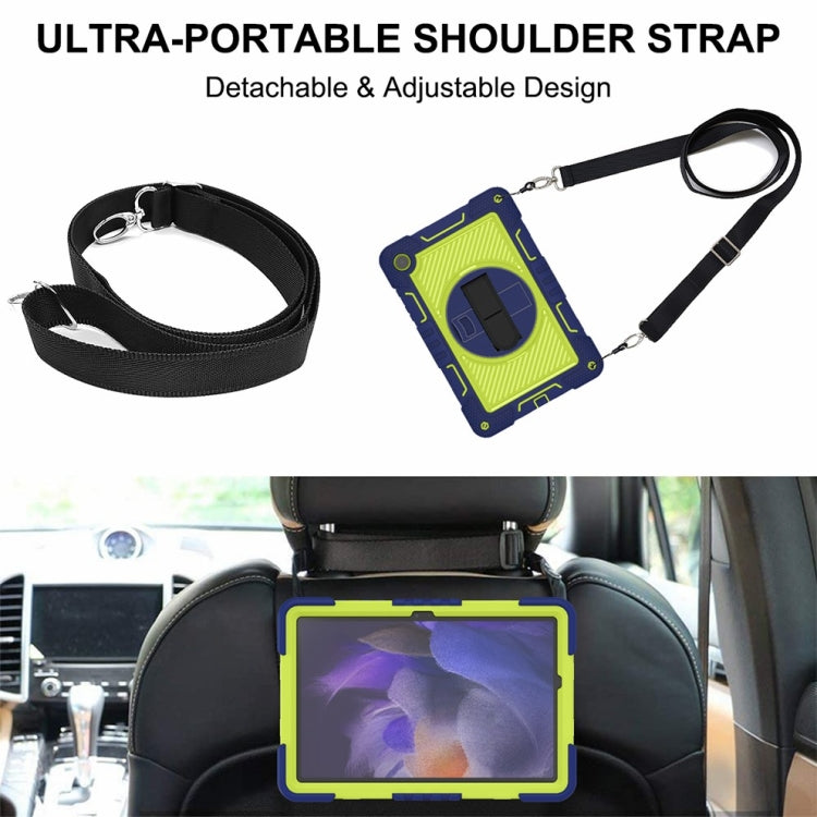 For Samsung Galaxy Tab A9+/A11+ 360 Degree Rotation PC Contrast Silicone Tablet Case(Navy Blue + Yellow Green) by bashfashion