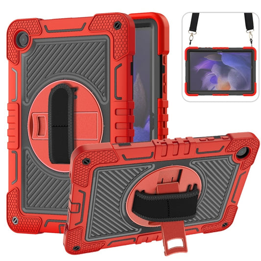 For Samsung Galaxy Tab A9+/A11+ 360 Degree Rotation PC Contrast Silicone Tablet Case(Red + Black) by bashfashion