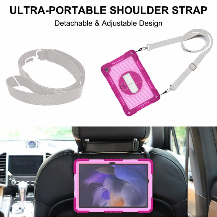 For Samsung Galaxy Tab A9+/A11+ 360 Degree Rotation PC Contrast Silicone Tablet Case(Rose Red + Pink) by bashfashion