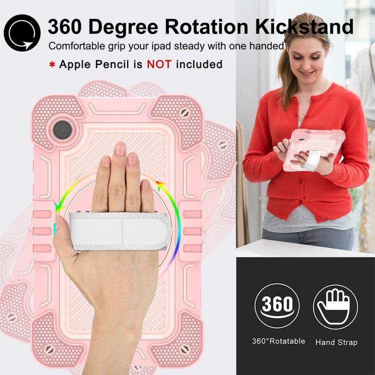 For Samsung Galaxy Tab A9/A11 360 Degree Rotation PC Contrast Silicone Tablet Case(Rose Gold) by bashfashion