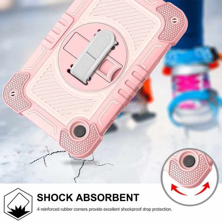 For Samsung Galaxy Tab A9/A11 360 Degree Rotation PC Contrast Silicone Tablet Case(Rose Gold) by bashfashion