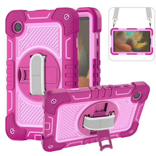 For Samsung Galaxy Tab A9/A11 360 Degree Rotation PC Contrast Silicone Tablet Case(Rose Red + Pink) by bashfashion