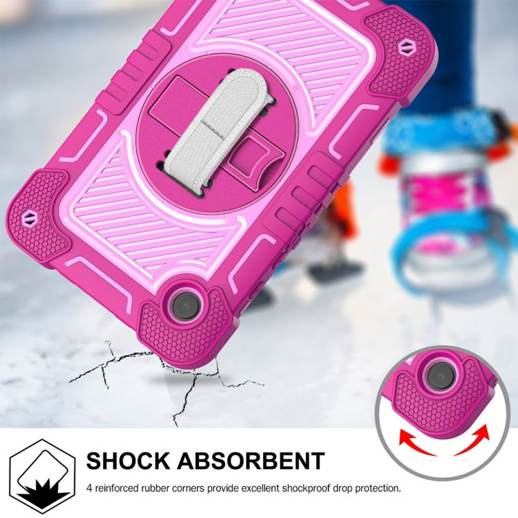 For Samsung Galaxy Tab A9/A11 360 Degree Rotation PC Contrast Silicone Tablet Case(Rose Red + Pink) by bashfashion