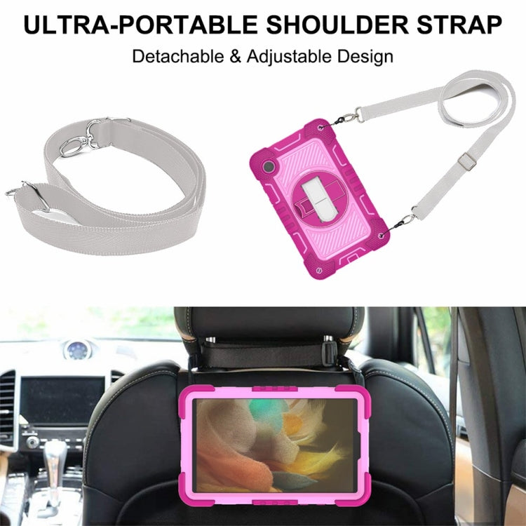 For Samsung Galaxy Tab A9/A11 360 Degree Rotation PC Contrast Silicone Tablet Case(Rose Red + Pink) by bashfashion